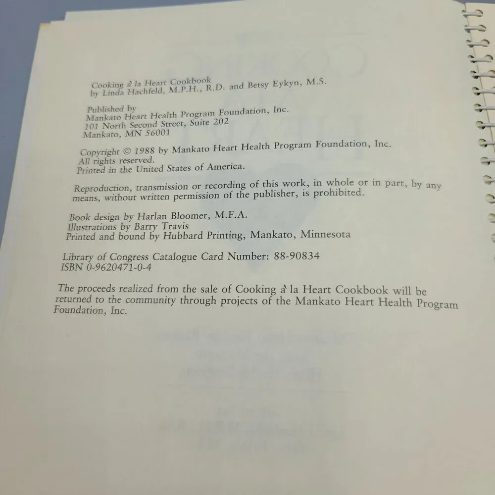 Vintage 1990 Cooking À La Heart Mankato Health Minnesota Cookbook Recipes Book